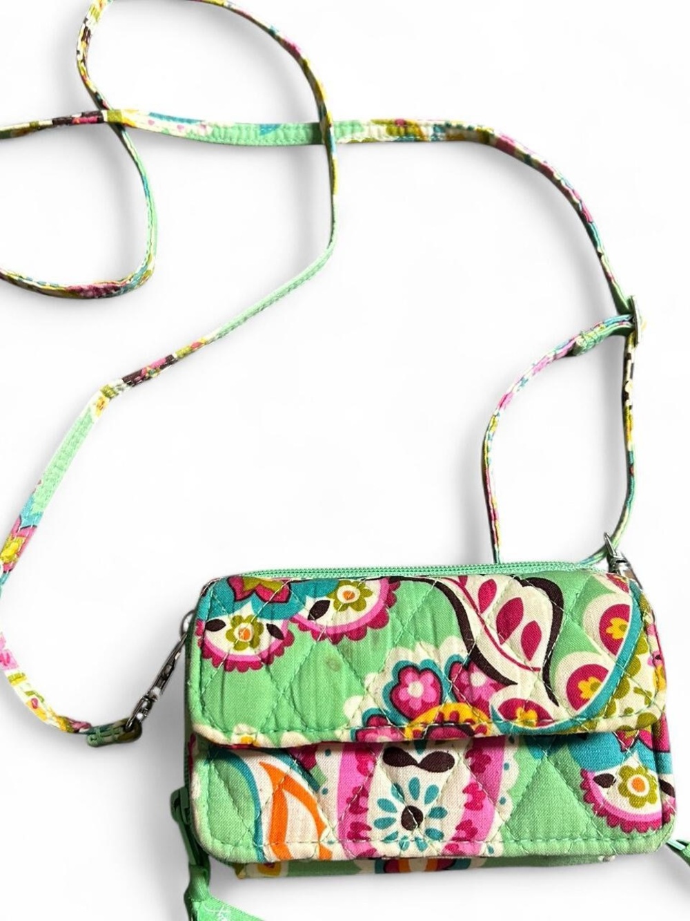 Vera Bradley Mint Floral Quilted Crossbody Wallet